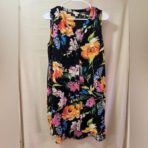 🔴 Spense Black Flowy Long Top with Multicolor Floral Design Size Medium